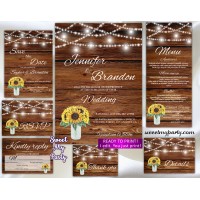 Sunflowers Wedding Invitation suite,Mason jar Wedding invitation suite,(94w)